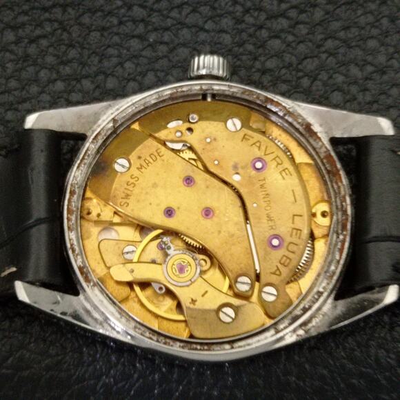 Vintage 1971 Favre Leuba Manual Mens Silver Watch W/Leather Strap - Picture 9 of 9